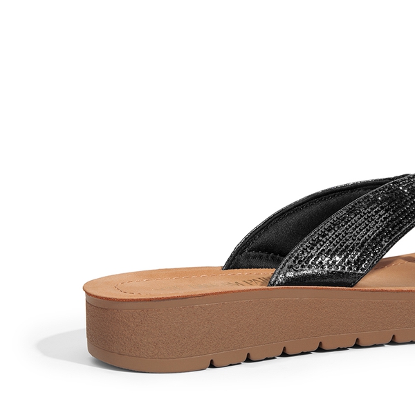 Arch Support Rhinestone Strap Flip Flops - BLACK-RHINESTONE - 5